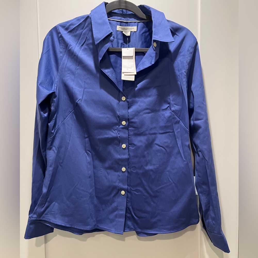 New With Tags Banana Republic Non-Iron Fitted Shirt Dark Periwinkle Blue 12P NWT